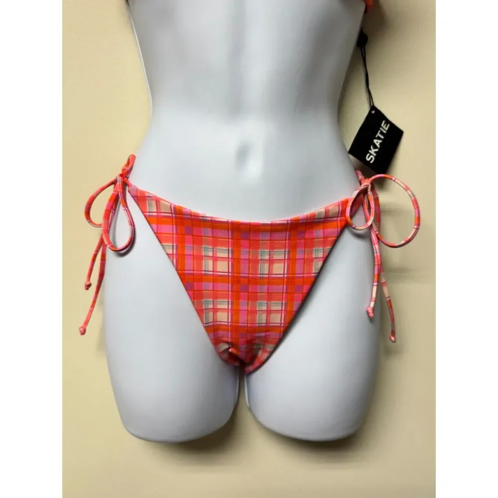 NWT - SKATIE Eco-Friendly Sugar Magnolia Vibrant Pink/Orange Plaid Bikini, Sz S